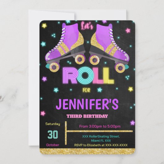 Editable Roller Skaten Birthday Einladung (Vorderseite)