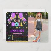 Editable Roller Skaten Birthday Foto Einladung (Vorderseite)