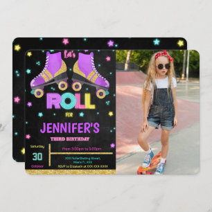 Editable Roller Skaten Birthday Foto Einladung