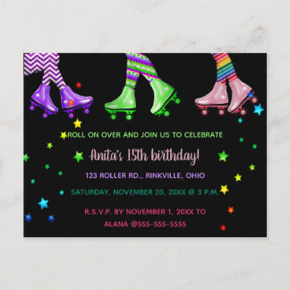Editable Roller Skaten Birthday Party Einladungspostkarte