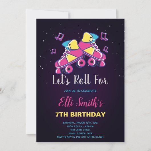 Editable Roller Skaten Party Einladung für Mädchen (Vorderseite)