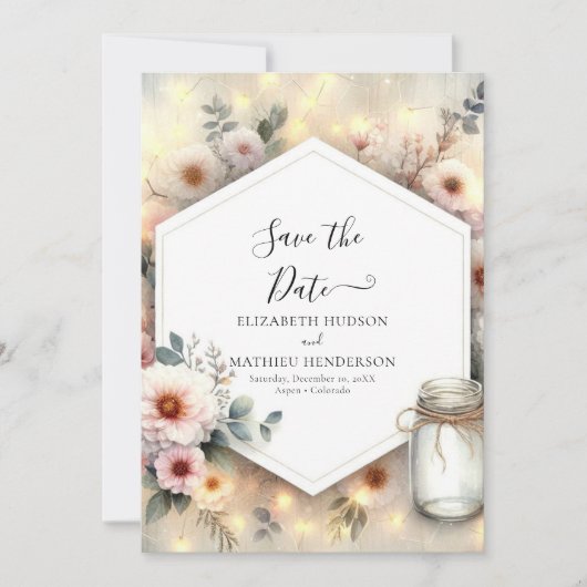 Editable Romance Mason Jar Wedding Save The Date (Vorderseite)