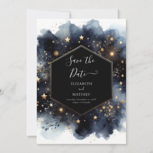 Editable Romantic Celestial Wedding Save The Date (Vorderseite)