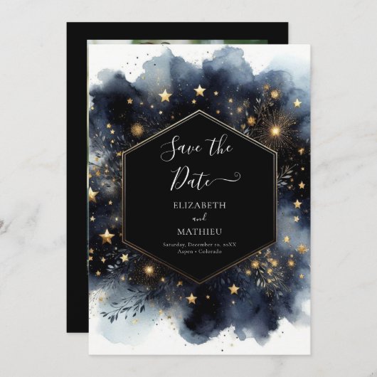 Editable Romantic Celestial Wedding Save The Date (Vorne/Hinten)