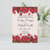 Editable Romantic Red Floral Wedding Einladung (Stehend Vorderseite)