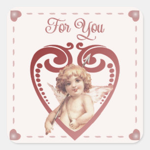 Editable romantische Vintage Cupid Valentine's Hea Quadratischer Aufkleber