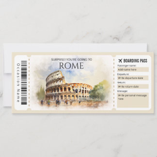 Editable Rome Boarding Pass Flugzeug Ticket Einladung