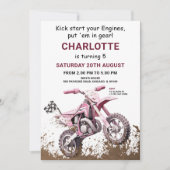 Editable rosa Dirt Bike Einladung Geburtstag (Vorderseite)