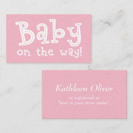 Editable rosa Geschenkkarte, Baby on the way! Begleitkarte (Vorne/Hinten)