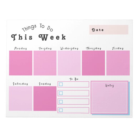 Editable rosa Weekekekly Planner Notepad Notizblock (Vorderseite)
