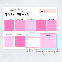 Editable rosa Weekekekly Planner Notepad