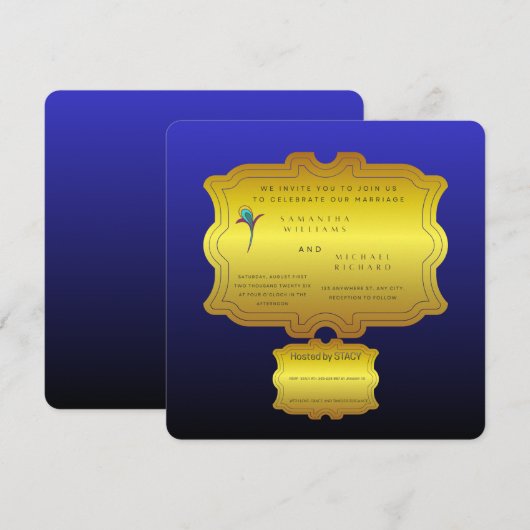 Editable Royal Blue Elegant Wedding Invite | Custo Einladung (Vorne/Hinten)