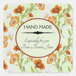 Editable Rust Floral Square Labels Quadratischer Aufkleber