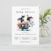 Editable Rustic Fun Cow Baby Dusche Einladung (Stehend Vorderseite)