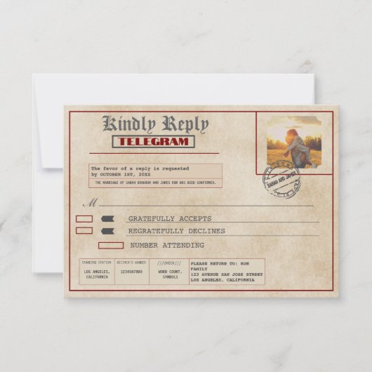 Editable Rustic Photos Front and Back RSVP Karte (Vorderseite)