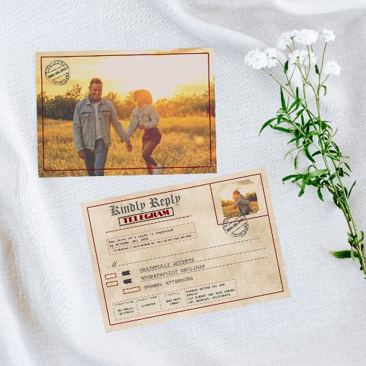 Editable Rustic Photos Front and Back RSVP Karte
