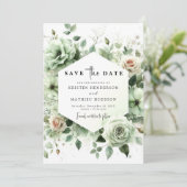 Editable Rustic Romance Sage Green Wedding Save The Date (Stehend Vorderseite)