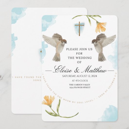 Editable rustikale Vögel Hochzeitseinladung Einladung (Vorne/Hinten)