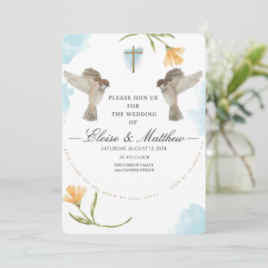 Editable rustikale Vögel Hochzeitseinladung Einladung (Stehend Vorderseite)