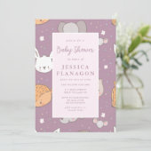 Editable Safari Animal Jungle Pink Baby Dusche Einladung (Stehend Vorderseite)