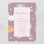 Editable Safari Animal Jungle Pink Baby Dusche Einladung (Vorderseite)