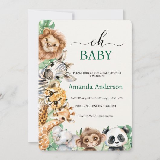 Editable Safari Baby Shower Invitation Template Einladung (Vorderseite)