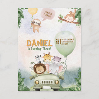 Editable Safari Birthday Invitation Einladungspostkarte