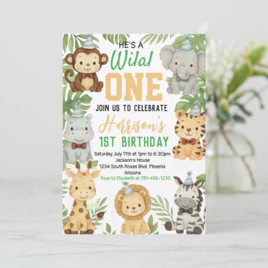 Editable Safari Geburtstagseinladung Einladung (Stehend Vorderseite)