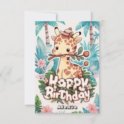 Editable Safari Giraffe Birthday Karte (Vorderseite)