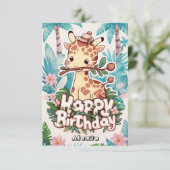 Editable Safari Giraffe Birthday Karte (Stehend Vorderseite)