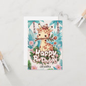 Editable Safari Giraffe Birthday Karte (Vorderseite/Rückseite Beispiel)