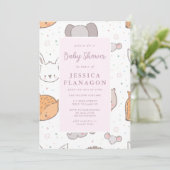 Editable Safari Jungle Animal Pink Baby Dusche Einladung (Stehend Vorderseite)