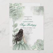 Editable Sage Green Quinceañera Einladung (Vorne/Hinten)