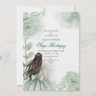Editable Sage Green Quinceañera Einladung