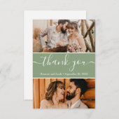 Editable Sage Green Wedding Fotos Vielen Dank Dankeskarte (Vorne/Hinten)