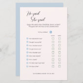 Editable sagte er, sie sagte Polterabend Game. (Vorne/Hinten)