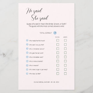 Editable sagte er, sie sagte Polterabend Game.