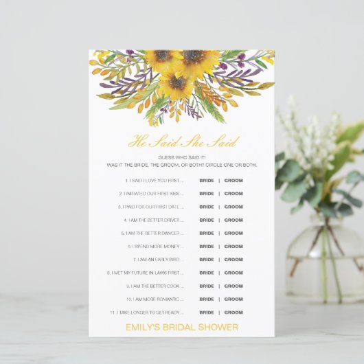 Editable sagte, sie sagte Polterabend Game (Stehend Vorderseite)