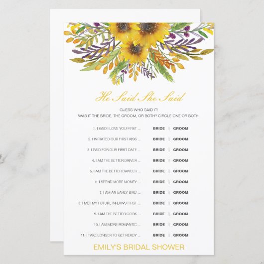 Editable sagte, sie sagte Polterabend Game (Vorne/Hinten)