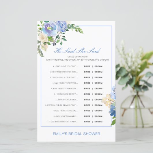 Editable sagte, sie sagte Polterabend Game (Stehend Vorderseite)