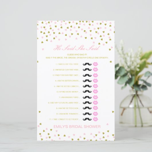 Editable sagte, sie sagte Polterabend Game (Stehend Vorderseite)