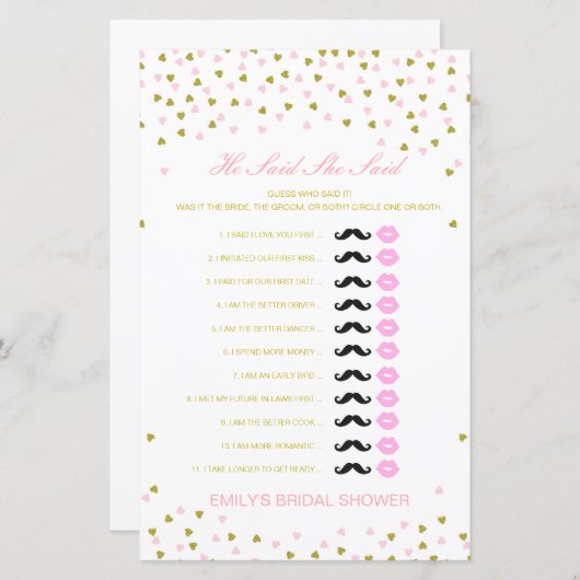 Editable sagte, sie sagte Polterabend Game (Vorne/Hinten)