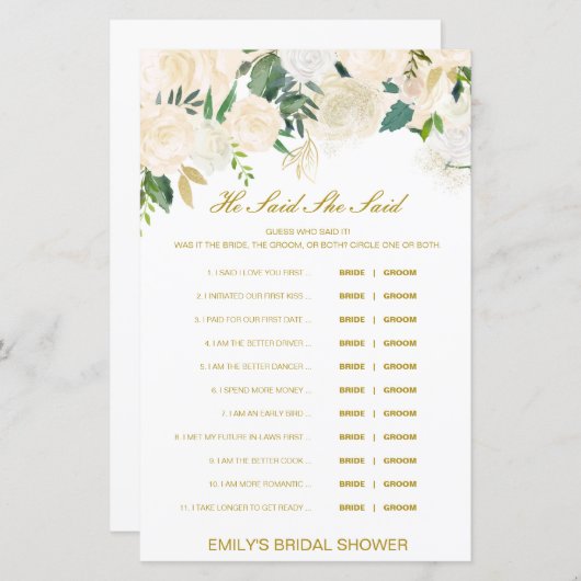 Editable sagte, sie sagte Polterabend Game (Vorne/Hinten)