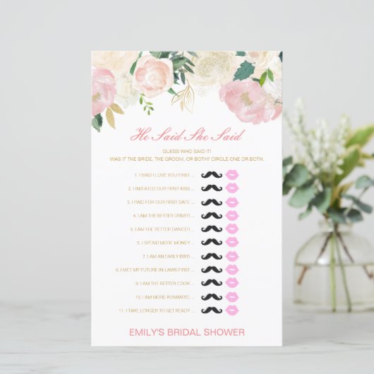 Editable sagte, sie sagte Polterabend Game (Stehend Vorderseite)