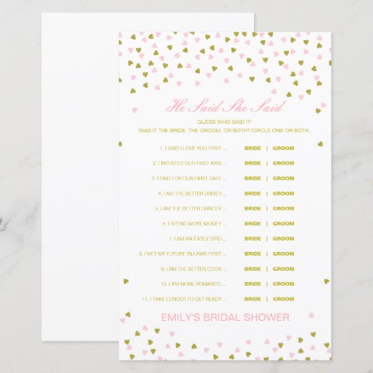 Editable sagte, sie sagte Polterabend Game (Vorne/Hinten)