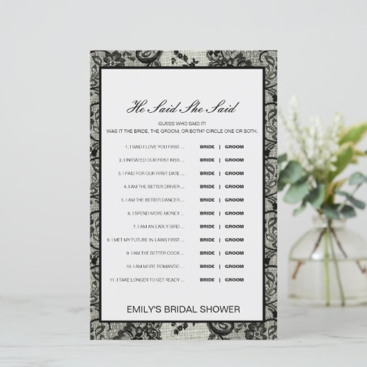 Editable sagte, sie sagte Polterabend Game (Stehend Vorderseite)