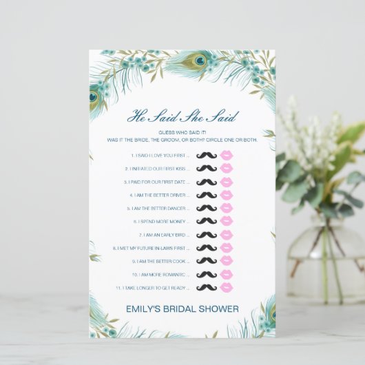 Editable sagte, sie sagte Polterabend Game (Stehend Vorderseite)