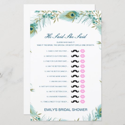 Editable sagte, sie sagte Polterabend Game (Vorne/Hinten)