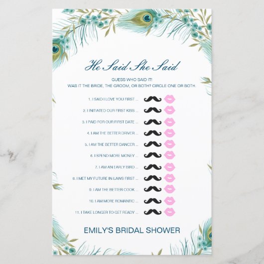 Editable sagte, sie sagte Polterabend Game (Vorderseite)