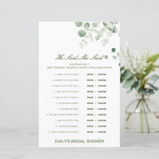 Editable sagte, sie sagte Polterabend Game (Stehend Vorderseite)